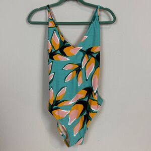 Kona Sol Aqua Pink Floral One Piece Swimwear L